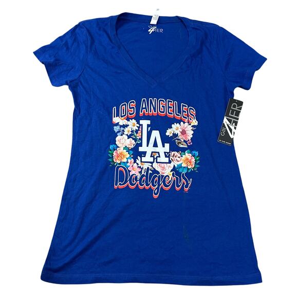 G-III 4HER Women's LA Dodgers Flowers Fitted Design Short Sleeve T-Shirt Size M - Picture 1 of 12